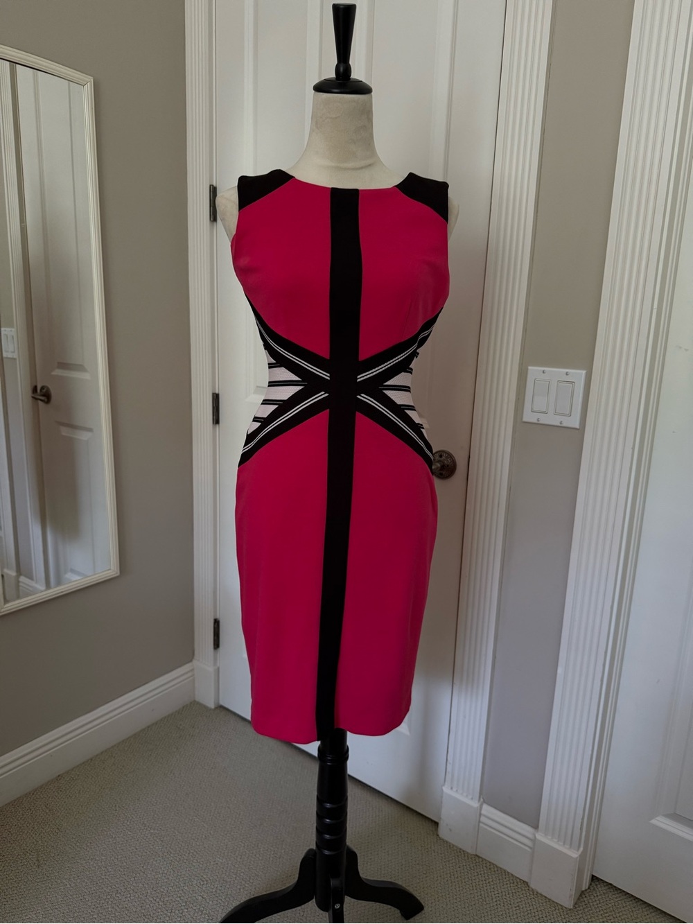 Ivanka Trump Pink Sheath Dress with Black and White Waist Accents